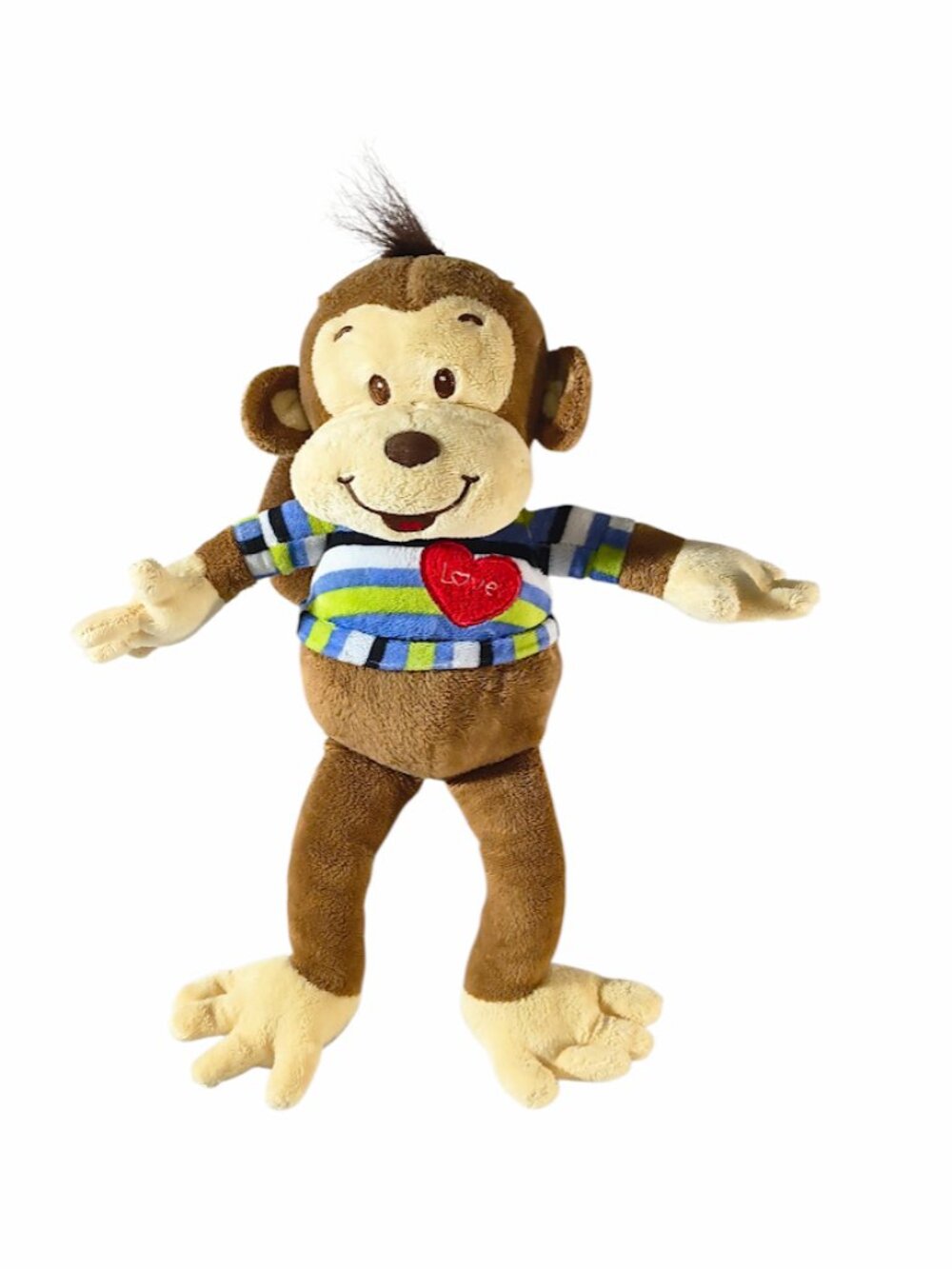 Kellytoy Brown Monkey Striped Heart Love Shirt Plush Stuffed Toy 14"